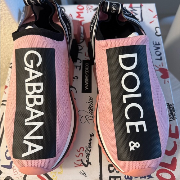 Dolce & Gabbana Pink and Black Slip-On Shoes - Picture 2 of 3
